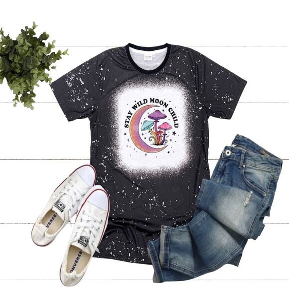 handmade Tops - Stay wild moon child faux bleached graphic tee shirt